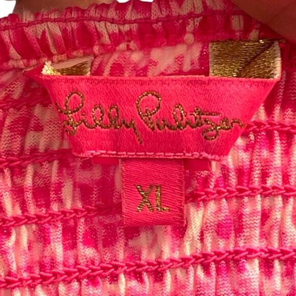 Lilly Pulitzer Size XL Jilly Smocked Midi Dress Aura Pink Check You Out Floral - Picture 7 of 10